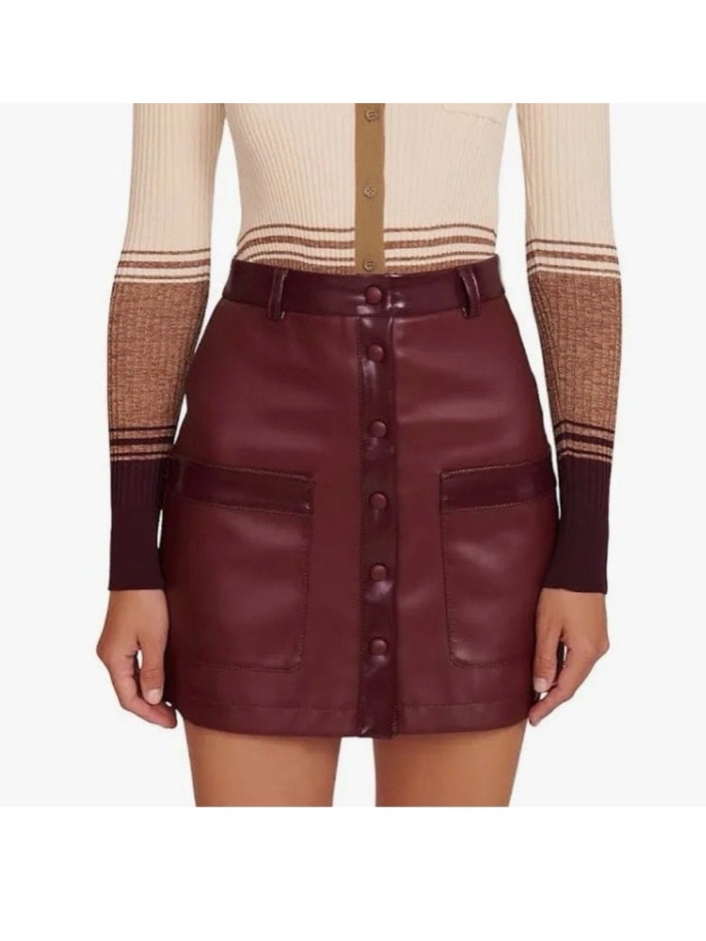 STAUD Paper Faux Leather Burgundy Mini Skirt